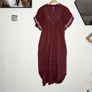 Elegant Burgundy Button-Down Dress